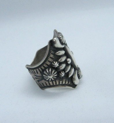 Image 2 of Darryl Becenti Navajo Sterling Silver Repousse Ring sz9-1/2
