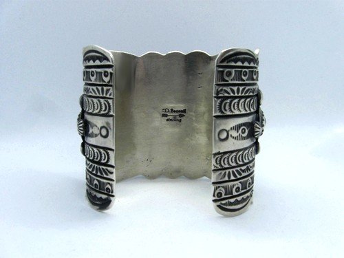 Image 7 of Wide Navajo Native American Lapis Silver Bracelet, Darryl Becenti