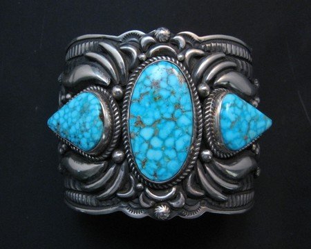 Image 0 of Darryl Becenti Navajo Kingman Birdseye Turquoise Silver Bracelet