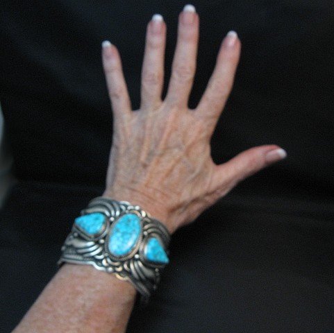Image 1 of Darryl Becenti Navajo Kingman Birdseye Turquoise Silver Bracelet