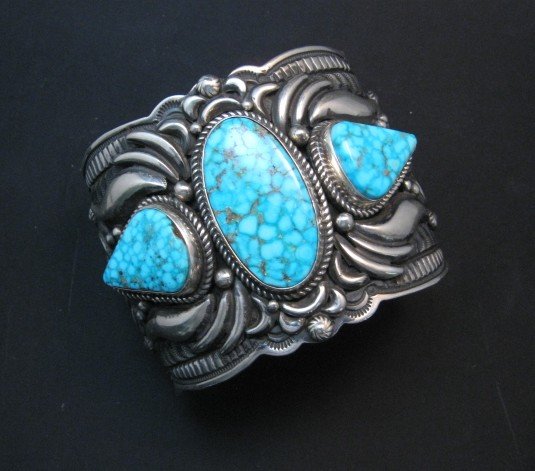 Image 2 of Darryl Becenti Navajo Kingman Birdseye Turquoise Silver Bracelet