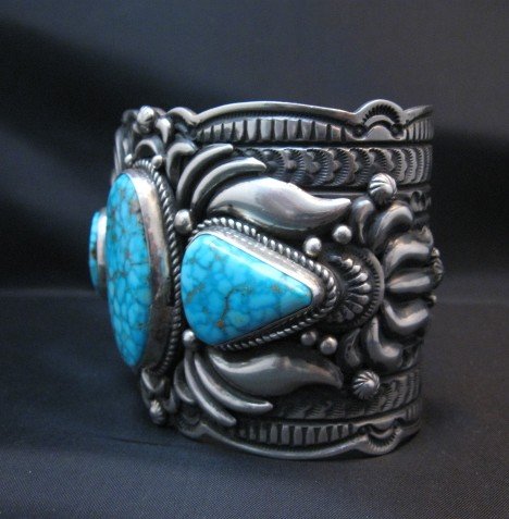 Image 3 of Darryl Becenti Navajo Kingman Birdseye Turquoise Silver Bracelet