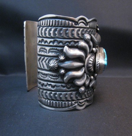 Image 6 of Darryl Becenti Navajo Kingman Birdseye Turquoise Silver Bracelet