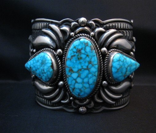 Image 8 of Darryl Becenti Navajo Kingman Birdseye Turquoise Silver Bracelet