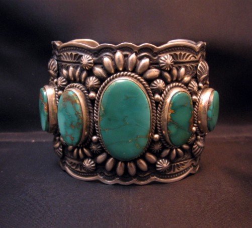 Image 1 of Darryl Becenti Navajo 5-Stone Royston Turquoise Silver Cuff Bracelet
