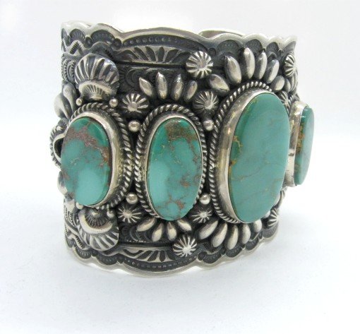 Image 5 of Darryl Becenti Navajo 5-Stone Royston Turquoise Silver Cuff Bracelet