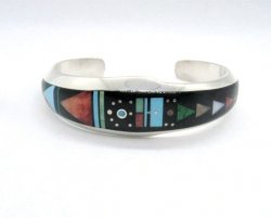 Jim Harrison Navajo Native American Multigem Inlaid Bracelet, 6-7/16