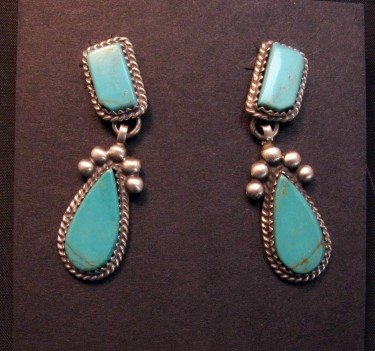 Image 0 of Navajo Native American 2-pc Turquoise Silver Earrings, Selena Warner