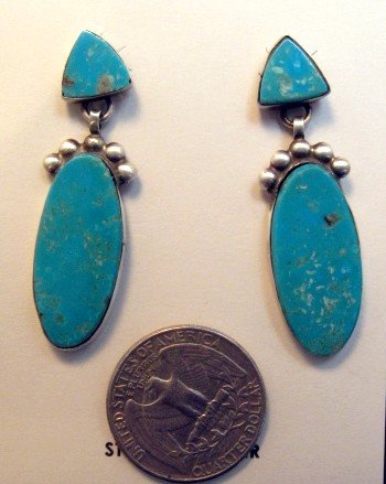 Image 0 of Navajo Double Kingman Turquoise Silver Earrings, Selena Warner
