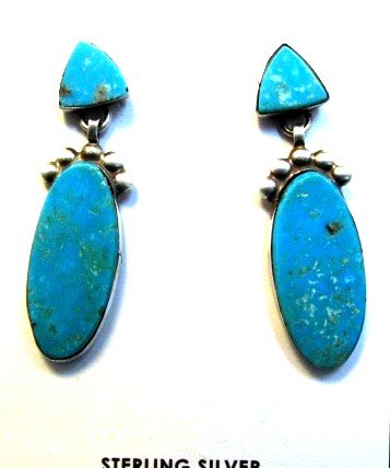 Image 1 of Navajo Double Kingman Turquoise Silver Earrings, Selena Warner