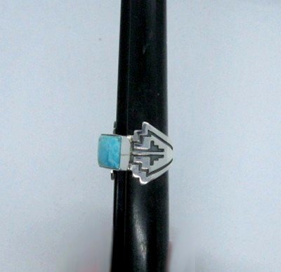 Image 2 of Turquoise Navajo Silver Overlay Ring, Everett and Mary Teller, sz7-1/2