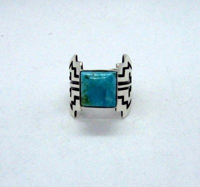 Image 3 of Turquoise Navajo Silver Overlay Ring, Everett and Mary Teller, sz7-1/2