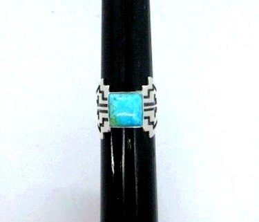 Image 0 of Turquoise Navajo Silver Overlay Ring, Everett and Mary Teller, sz7-1/2