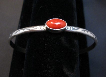Image 0 of Navajo Coral Silver Stacker Bracelet, Travis Teller