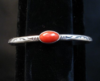 Image 1 of Navajo Coral Silver Stacker Bracelet, Travis Teller