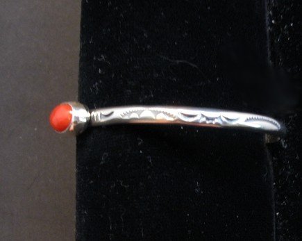 Image 2 of Navajo Coral Silver Stacker Bracelet, Travis Teller
