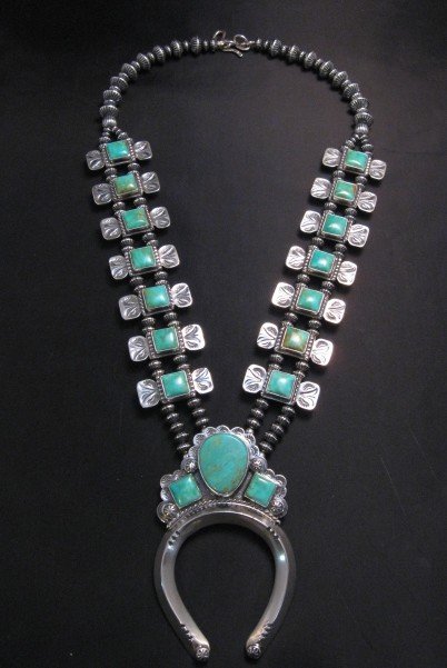 Image 0 of Navajo Emerald Valley Turquoise Bow Tie Blossom Necklace, Everett & Mary Teller