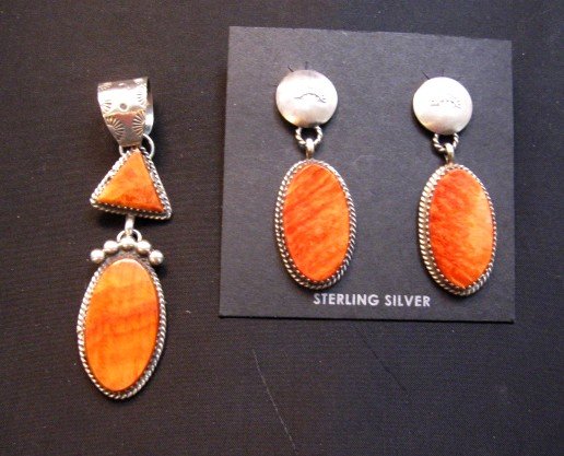 Image 1 of Navajo Orange Spiny Oyster Sterling Silver Earrings, Selena Warner