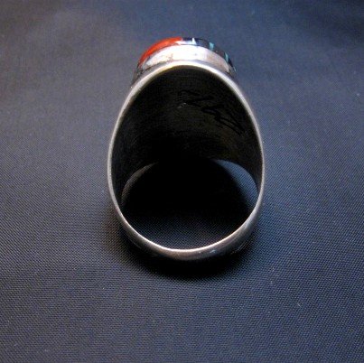 Image 3 of Large Zuni Multi Gem Inlay Ring, Elcario and Cleo Kallestewa, sz11