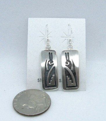 Image 1 of Hopi Sterling Silver Overlay Dangle Earrings, Ambrose Namoki