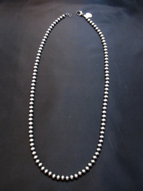 Image 0 of Native American 6mm Bead Navajo Pearls Sterling Silver Necklace 24-inch long