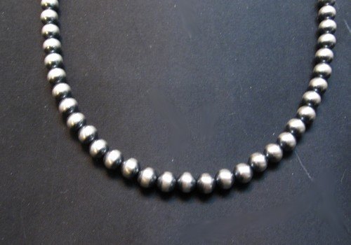 Image 1 of Native American 6mm Bead Navajo Pearls Sterling Silver Necklace 24-inch long