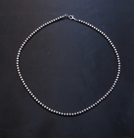 Image 0 of Native American 4mm Bead Navajo Pearls Sterling Silver Necklace 20-inch long