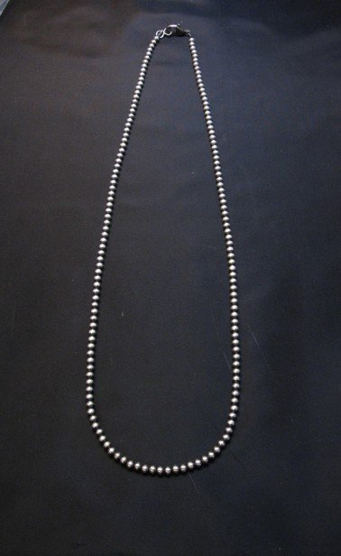 Image 0 of Native American 4mm Bead Navajo Pearls Sterling Silver Necklace 24-inch long
