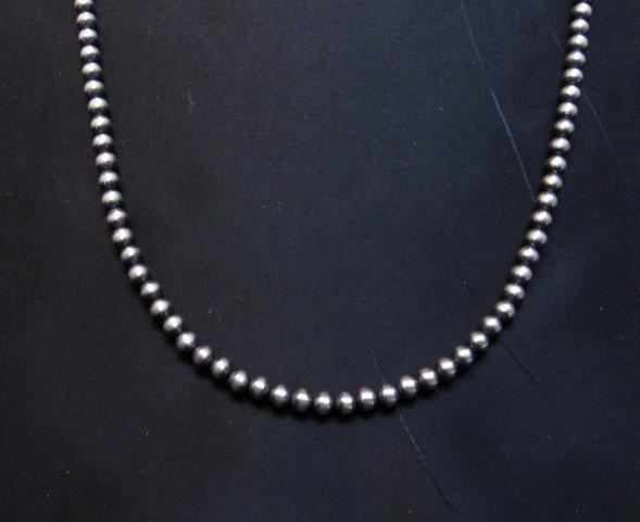 Image 1 of Native American 4mm Bead Navajo Pearls Sterling Silver Necklace 24-inch long
