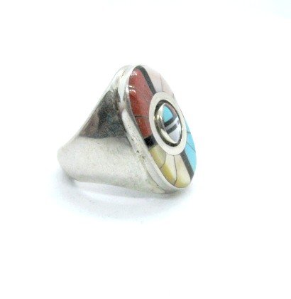 Image 3 of Don Dewa Zuni Inlaid Sunface Spinner Ring Sz8-1/4