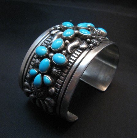 Image 6 of Navajo Darryl Becenti Sleeping Beauty Turquoise Cross Silver Bracelet