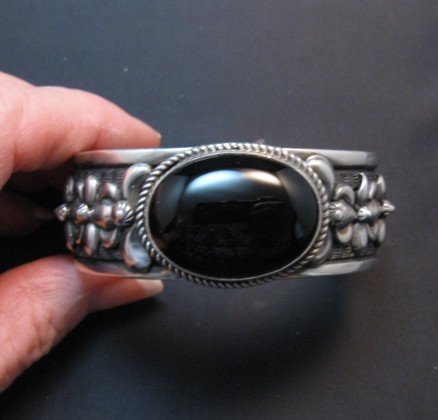 Image 2 of Navajo Native American Onyx Silver Bracelet, Darryl Becenti