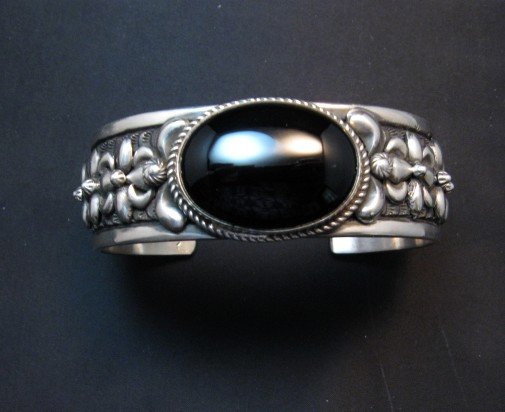 Image 0 of Large Navajo Native American Onyx Silver Bracelet, Darryl Becenti