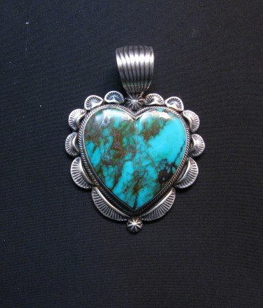 Image 5 of Navajo Native American Turquoise Sterling Silver Heart Pendant, Randy Boyd