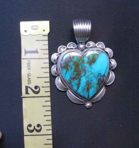 Image 3 of Navajo Native American Turquoise Sterling Silver Heart Pendant, Randy Boyd