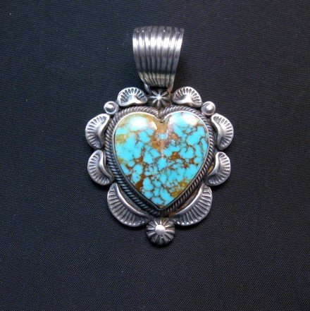Image 0 of Navajo Native American Turquoise Silver Heart Pendant, Randy Boyd