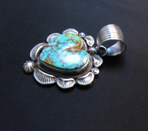 Image 1 of Navajo Native American Turquoise Silver Heart Pendant, Randy Boyd