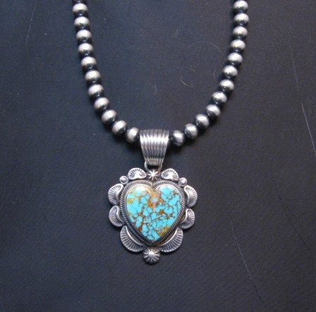 Image 2 of Navajo Native American Turquoise Silver Heart Pendant, Randy Boyd