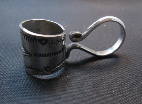 Image 2 of Fancy Navajo 10mm Stamped Sterling Silver Bale, Freddy Platero