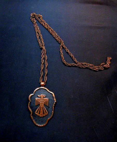 Image 0 of Vintage Route 66 Native American Copper Thunderbird Bell Trading Post Necklace