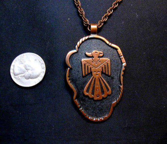 Image 1 of Vintage Route 66 Native American Copper Thunderbird Bell Trading Post Necklace