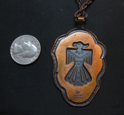 Image 2 of Vintage Route 66 Native American Copper Thunderbird Bell Trading Post Necklace