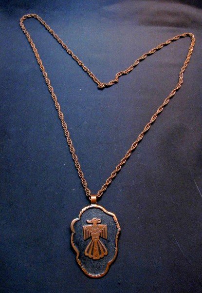 Image 3 of Vintage Route 66 Native American Copper Thunderbird Bell Trading Post Necklace