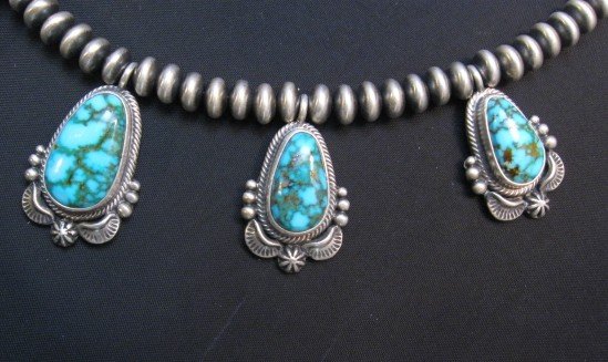 Image 12 of Navajo Randy Boyd Turquoise Silver Bead Necklace Earring Set, Native American