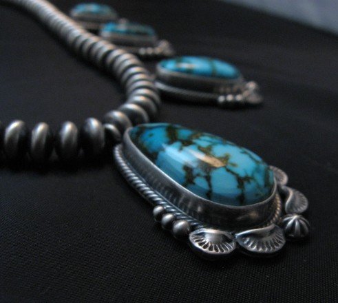 Image 8 of Navajo Randy Boyd Turquoise Silver Bead Necklace Earring Set, Native American