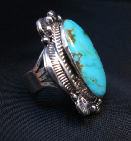 Image 3 of Native American Kingman Turquoise Silver Ring Sz7-1/2, Navajo Gilbert Tom