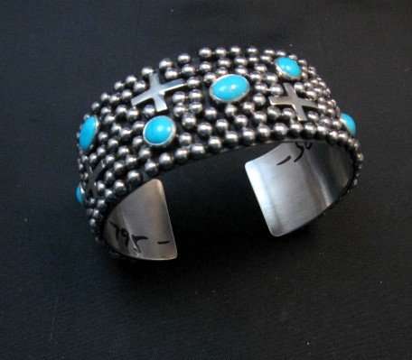Image 2 of Navajo ~ Ronnie Willie ~ Turquoise Cross Four Corners Bracelet 