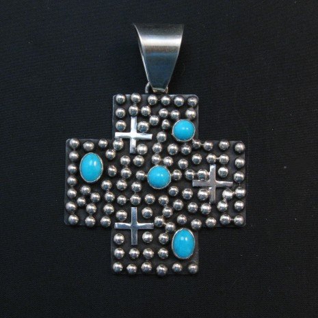 Image 1 of Navajo Ronnie Willie Turquoise Santa Fe Cross Pendant