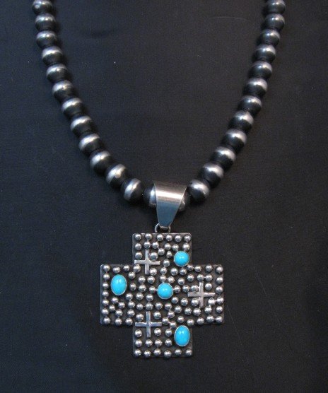 Image 4 of Navajo Ronnie Willie Turquoise Santa Fe Cross Pendant