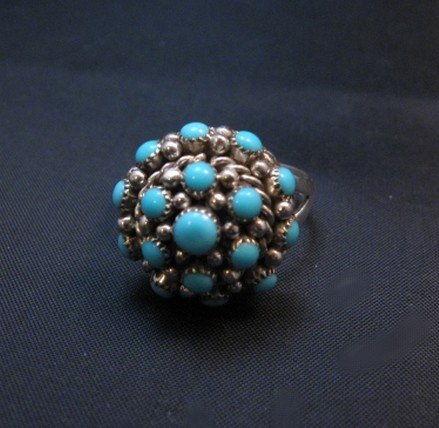 Image 0 of Dickie Charlie Zuni Turquoise Domed Cluster Ring sz7-1/2